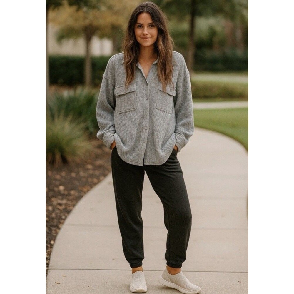Aerie LumberJane Shirt Women S Waffle Knit Oversized Button Up Shacket Cabin Cor